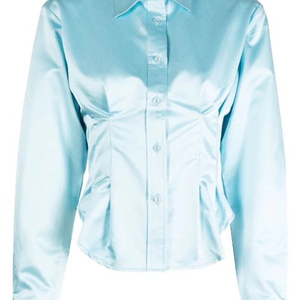 Cynthia Rowley front button satin like, long sleeve blouse. - Picture 4 of 7